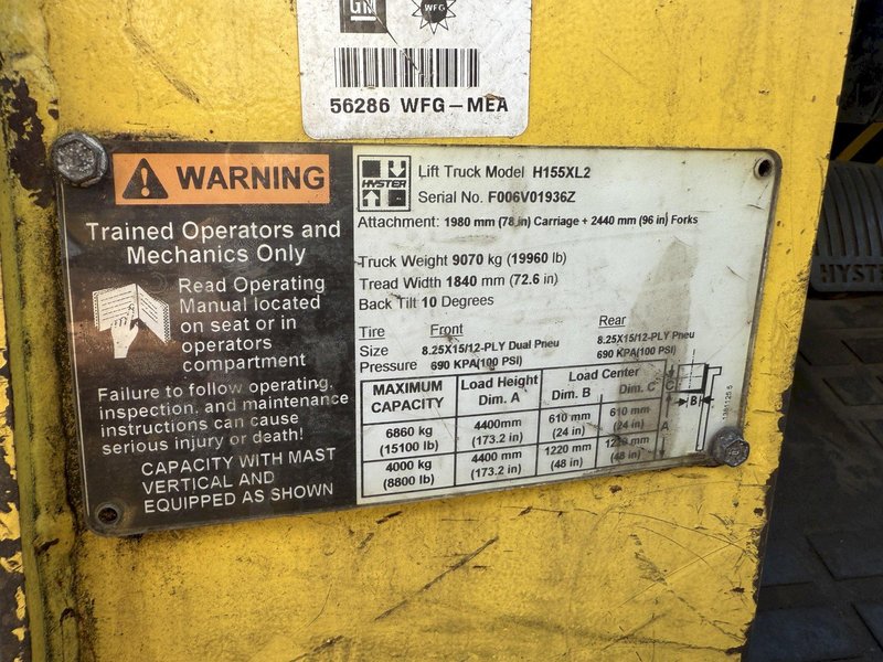 15,500 LBS HYSTER MODEL #H155 XL2 YARD FORKLIFT: STOCK #23610