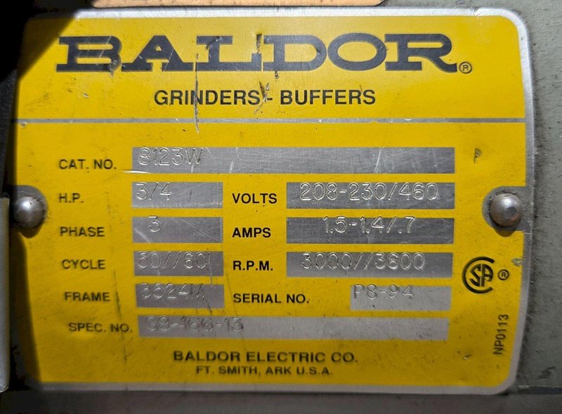 BALDOR 8123W 8″ Pedestal Grinder w/ Short Stop SS-4G-5 Clutch Brake USED