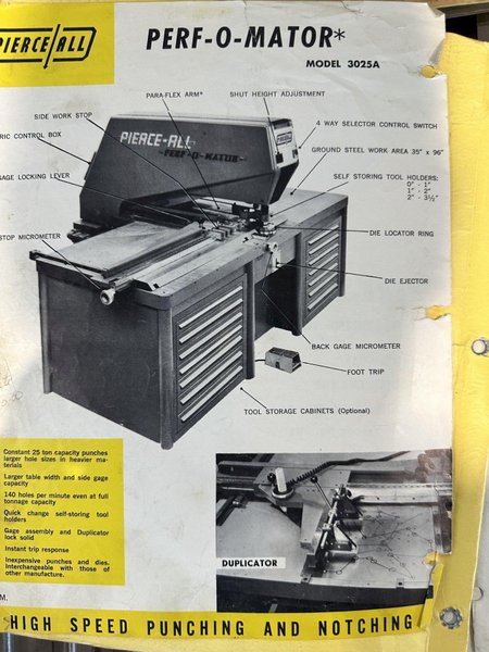 25 TON PIERCE-ALL 3025A SINGLE END HYDRAULIC PUNCH. STOCK # 0847923