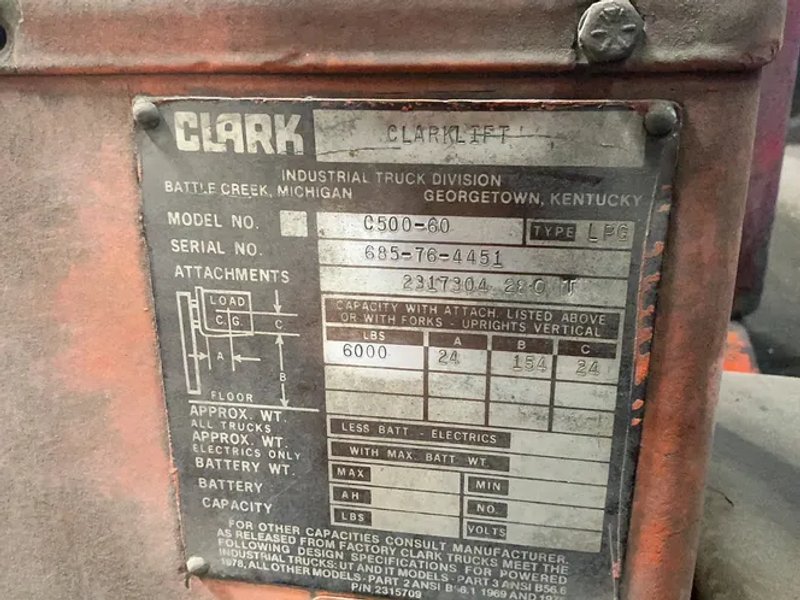 Clark 6000 Lbs  Propane Forklift - C500-60