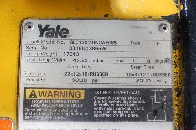 11,000 LBS YALE MODEL GLC-120 LP GAS FORKLIFT: YOBRO #24713