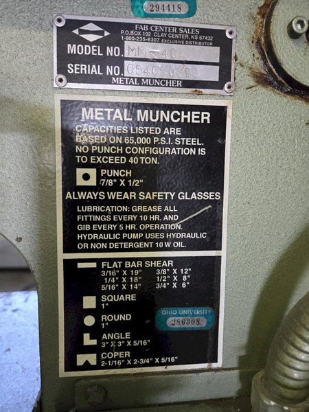 40 TON METAL MUNCHER HYRAULIC IRONWORKER: STOCK #77878