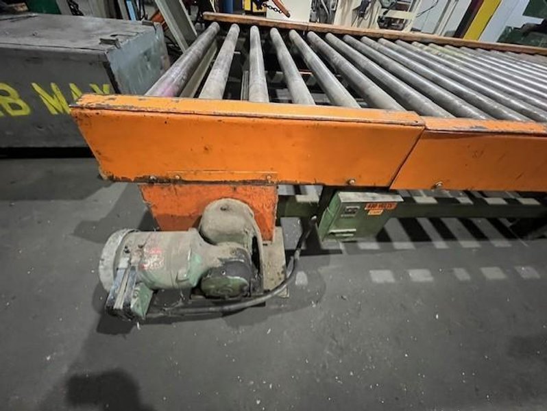 72" X 136"  PROGRESSIVE POWERED ROLLER STACKER CONVEYOR WITH 72" X 156" POWERED ROLLER RUN OUT CONVEYOR STOCK# 3896