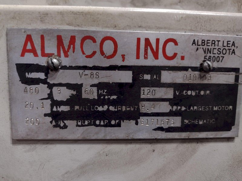 60" X 8 CU FT ALMCO MODEL V8-S TUB TYPE VIBRATORY DEBURRING FINISHING SYSTEM: STOCK #18832