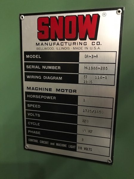 Snow Model DR-3-R Single Spindle Vertical Nut Tapper