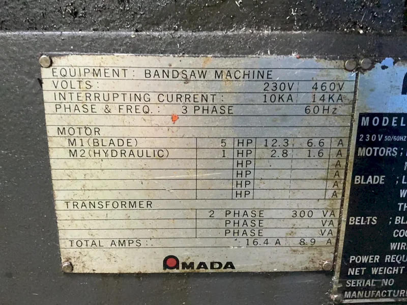 AMADA 10”X18” HORIZONTAL BAND SAW  -  HA250W
