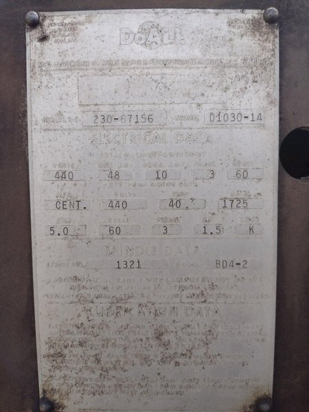 10&quot; x 30&quot; DOALL MODEL #D1030-14 HORIZONTAL HYDRAULIC SURFACE GRINDER: STOCK #19636