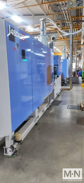 500 TON 43.6 OZ JSW MODEL J450-ADS-1400/HS10 HIGH SPEED INJECTION MOLDING MACHINE MFG 2017/2016