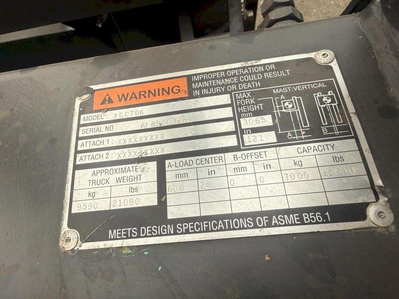 15,500 LBS MITSUBISHI MODEL #FGC70K LP GAS FORKLIFT: YOBRO #25784