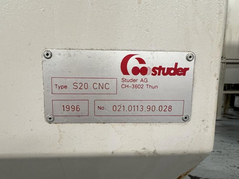 Studer S20 CNC Plain Cylindrical Grinder with Combination Plain/Angle Wheel Head and Swiveling Work Head.