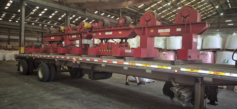 300 TON X 120" DIAMETER WELDWIRE MODEL #CAS-150 TRACK MOUNTED POWERED TANK TURNING ROLLS, 1 DRIVE &amp; 3 IDLERS: YOBRO #25736