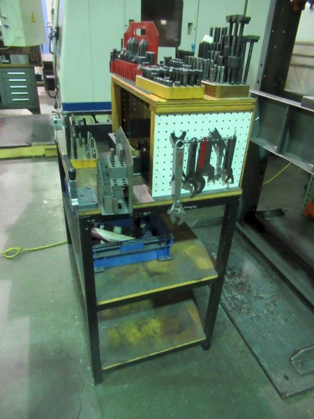 Metal Frame Workbench with Wood Top, (2) Shelves and Contents- Auction Item