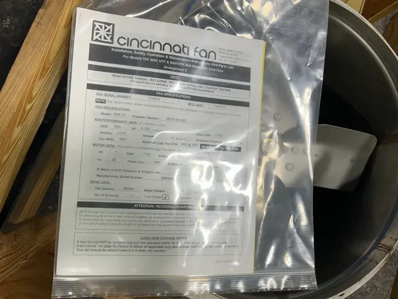 Cincinnati Fan 1500 Cfm, 3000 Rpm @ 70*f Industrial Fan - Waf-15