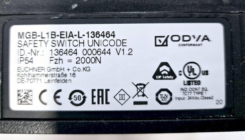 EUCHNER MGB-L1B-EIA-L-136464 SAFETY SWITCH USED