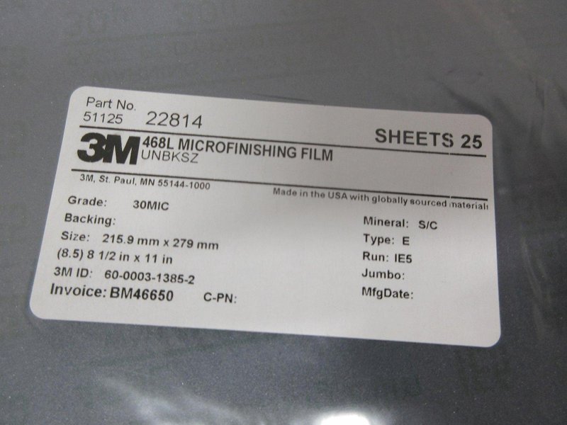 3M 468L Micro Finishing Film Sheets, 30 Micron, (8) Packages of 25 Sheets Ea. 8-1/2" x 11" Size- Auction Item