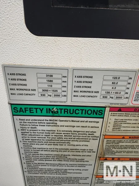 2014 4000 WATT MAZAK OPTIPLEX FIBER CNC LASER