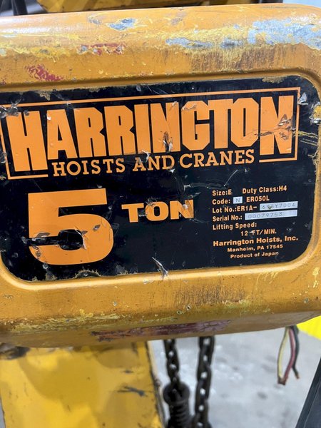 10,000 LB (5 TON) HARRINGTON MOTORIZED CHAIN HOIST W/ POWER TROLLEY: STOCK #19953