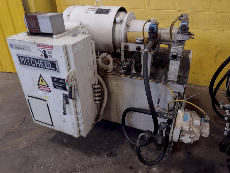 25,000 LB. MITCHELL (4) DIE IN LINE TUBULAR CONVEYOR ROLL SHAFT END FORMING MACHINE: STOCK #15298
