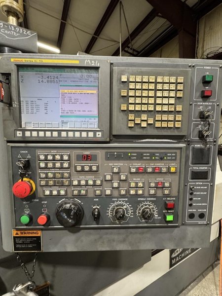 Samsung SL40/1500 CNC lathe, 2012 – RIP Steady Rest, 4.6″ Spindle Bore, Fanuc 0i-TD Control