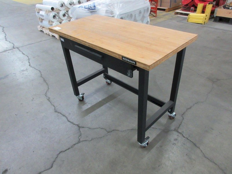 Ironman Rolling Work Bench, Metal Legs with Butcher Block Top and Single Drawer- Auction Item