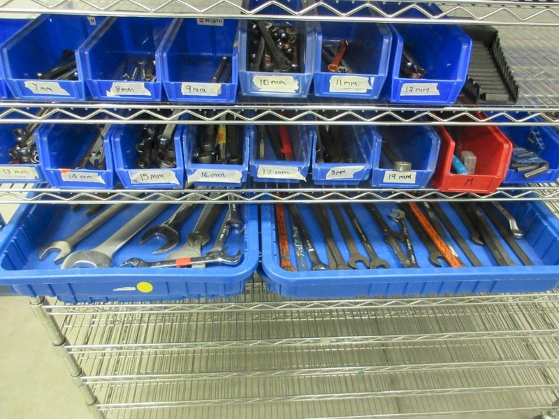 Hand Tools, including Box End Wrenches, Ratchets, Sockets and MORE on Quantum 11-Shelf 60" x 24" 78" Metal Wire Rolling Cart- Auction Item
