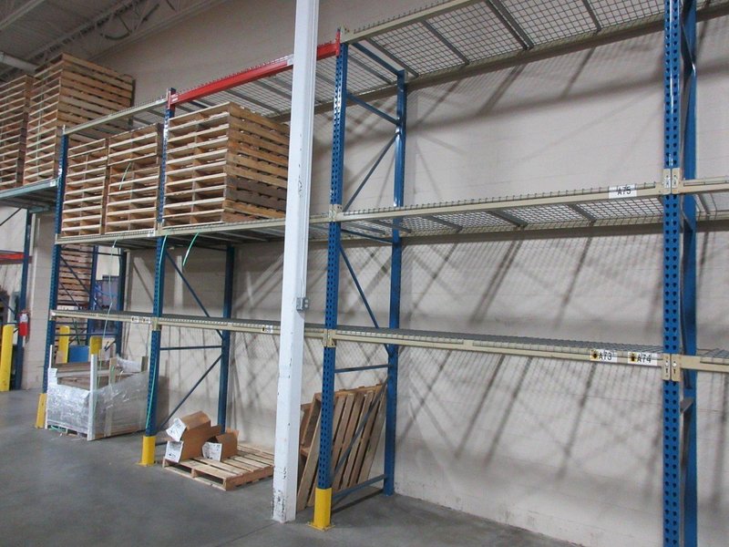 Pallet Racking - (11) 14'H x 42" Uprights, Teardrop Style, (28) 8' Shelves, Wire Decking and Steel Cross Supports- *NO CONTENTS*- Auction Item