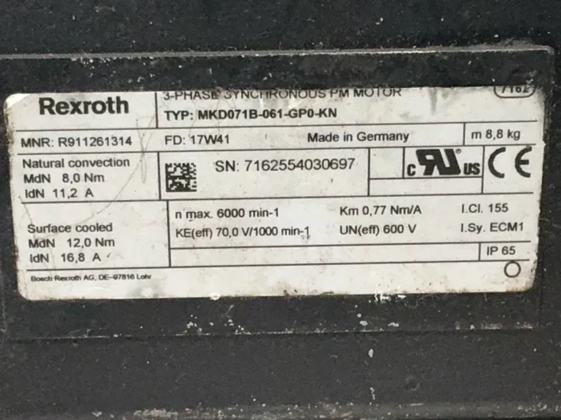 REXROTH 6000RPM SYNCHRONOUS SERVO MOTOR  -  R911261314