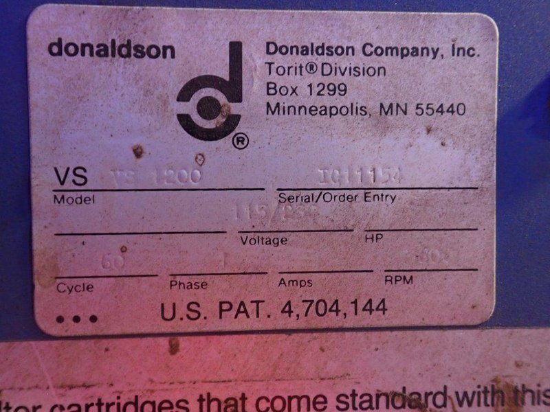 DONALDSON TORIT 2 HP DUST COLLECTOR  -  VS1200