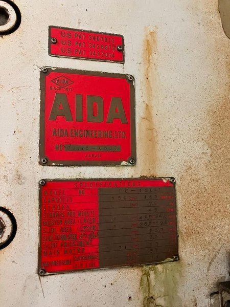 150 TON AIDA MODEL #PC-15(2) MECHANICAL CRANK GAP FRAME PRESS 7.87" STROKE : YOBRO #25991