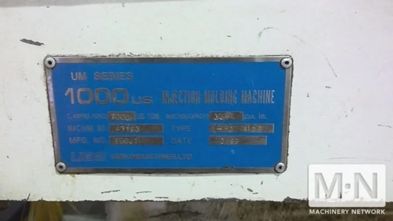 1000 TON 185 OZ UBE MODEL UM1000 INJECTION MOLDING MACHINE MFG 1999