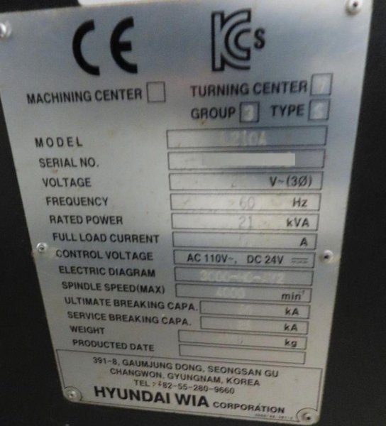 Hyundai WIA L210A CNC Turning Center – Bar Feeder Lathe