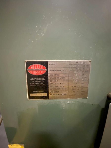 50 TON SUTHERLAND MARK 50 GAP FRAME PRESS, 4.3" STR, 10.6" DIE HEIGHT, 2.3" ADJ, 33" X 17.3" BA, 50-85 SPM VARI