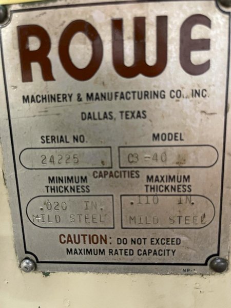 10,000 LBS. X 40&quot; X .110&quot; ROWE SERVO CONVENTIONAL COIL FEED LINE FOR METAL STAMPING