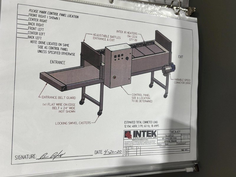 540 DEGREE X 24" W X 8" H INTEK ELECTRIC MESH CONVEYOR TYPE INFRARED OVEN, NEW IN 2020: STOCK #23213