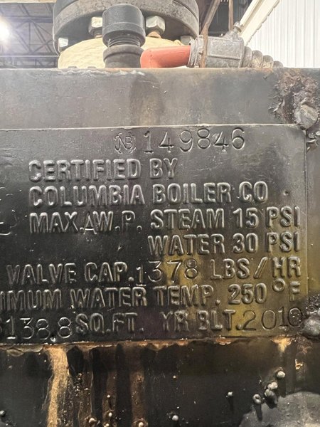 40 HP COLUMBIA MODEL MPH-40 GAS FIRED BOILER: STOCK #22542