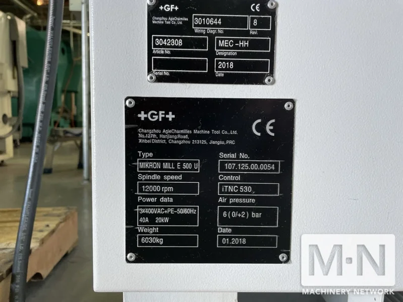 GF Mikron E 500 U 5-Axis CNC Vertical Machining Center, 2018 - 1k Cutting Hours