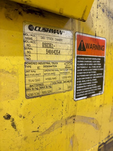 36 VOLT CUSHMAN MODEL #898361 STOCK CHASER/TUGGER CART: YOBRO #24654