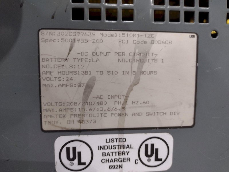 AMETEK PRESTOLITE POWER BATTERY-MATE MODEL #AC500 FORKLIFT BATTERY CHARGER: YOBRO #25428