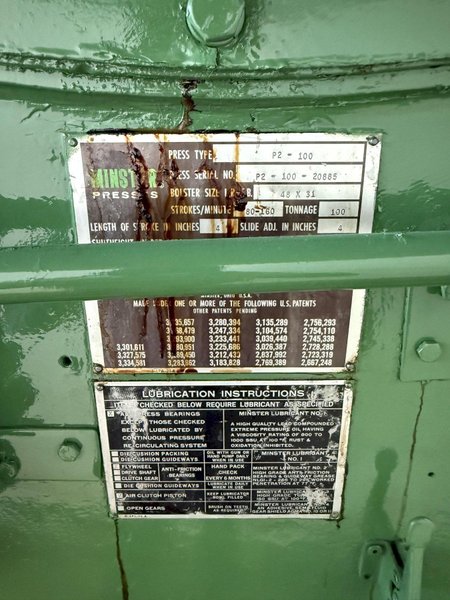 100 TON MINSTER P2-100-48 PIECE MAKER STRAIGHT SIDE HIGH SPEED PRESS. STOCK # 0883425