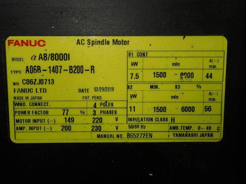 FANUC 11 KW SERVO MOTOR  -  A06B-1407-B200-R