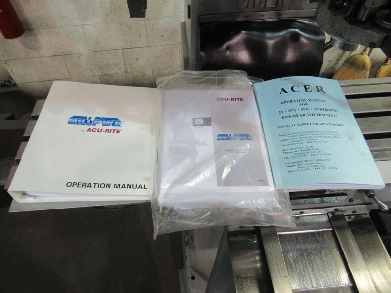 Acer E-Mill EVS-3VK CNC Vertical Knee Mill with Acu-Rite Millpower 2 CNC Control, 10" x 50" Table, 3 HP- Auction Item