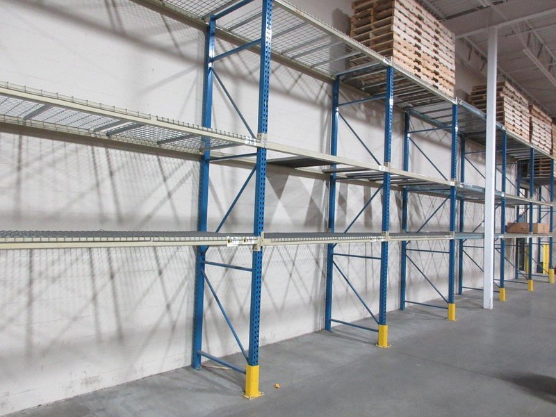 Pallet Racking - (11) 14'H x 42" Uprights, Teardrop Style, (28) 8' Shelves, Wire Decking and Steel Cross Supports- *NO CONTENTS*- Auction Item