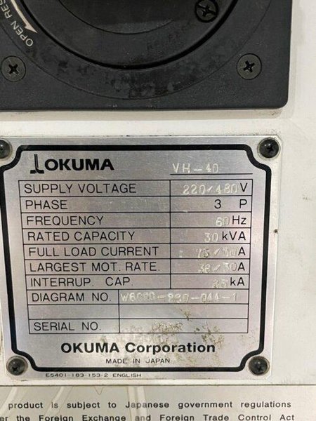 Okuma VH-40 CNC 5 Axis Mill Vertical Machining Center