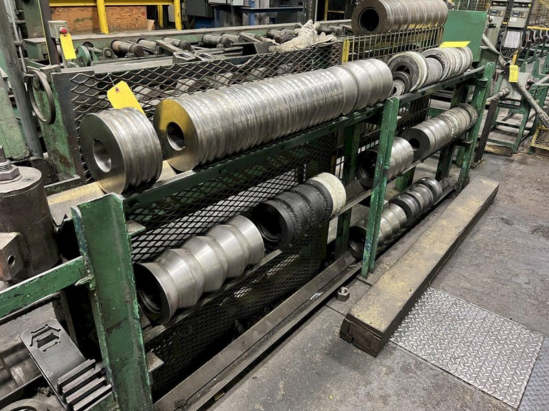 12 ROLL MEECO MODEL #12-12-TPVC (HD3) 2-PLANE SHAPE, ROD &amp; FLAT STOCK ROTARY STRAIGHTENING &amp; CHAMFER SYSTEM: STOCK #18428