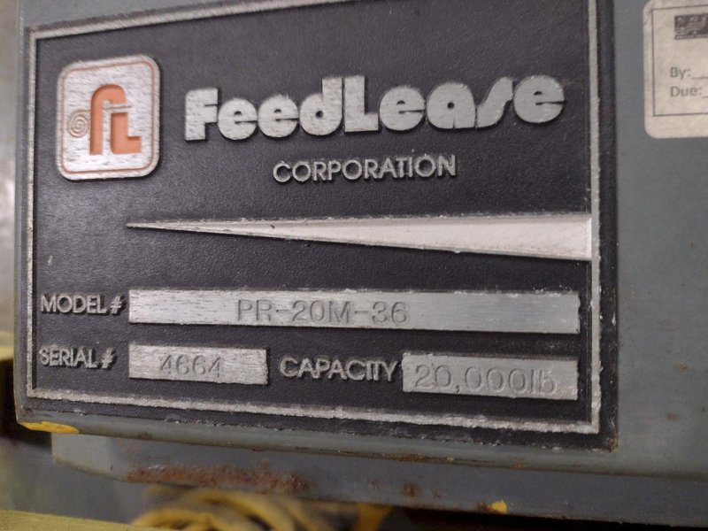 20,000 LB X 36" FEEDLEASE PR-20M-36 MOTORIZED UNCOILER. STOCK # 0217726
