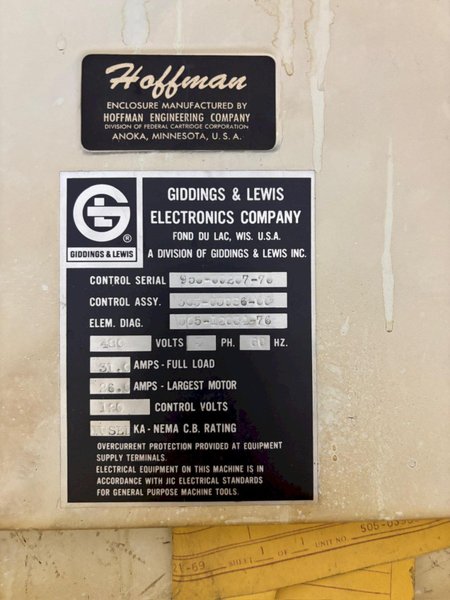 8&#039; ARM x 19&quot; GIDDINGS &amp; LEWIS MODEL #956-CHIPMASTER RADIAL ARM DRILL ON 360° T-SLOTTED BASE: STOCK #23539