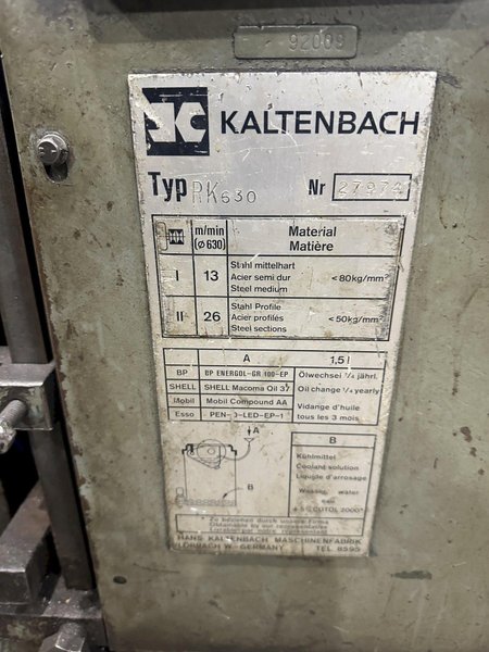 KALTENBACH MODEL RK630 COLD SAW: STOCK #77913