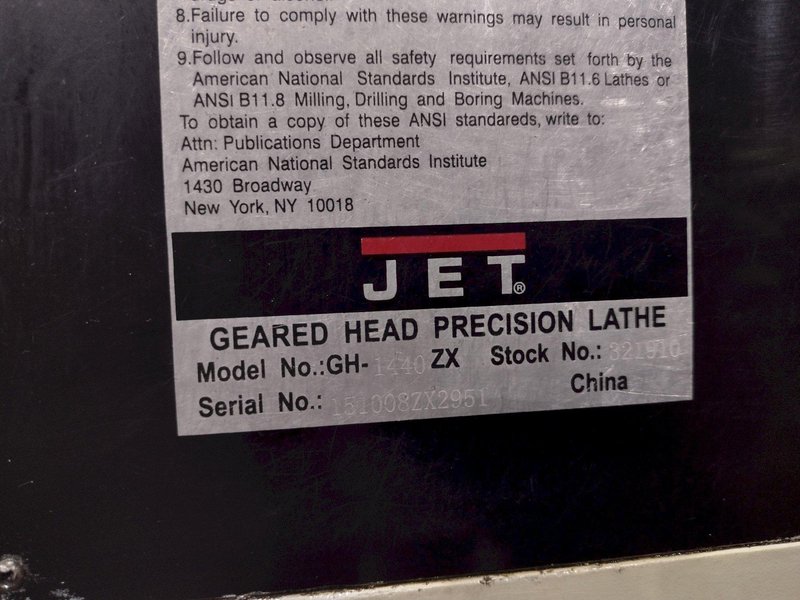 14” X 40” JET MODEL #GH1440 ZX  ENGINE LATHE : YOBRO #25666