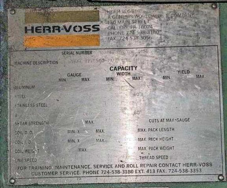 60" x 7.00" x 50,000# Cincinnati/Herr Voss Slitting Line