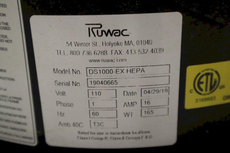 Ruwac DS1000-EX Hepa Workhorse Industrial Vacuum- Auction Item